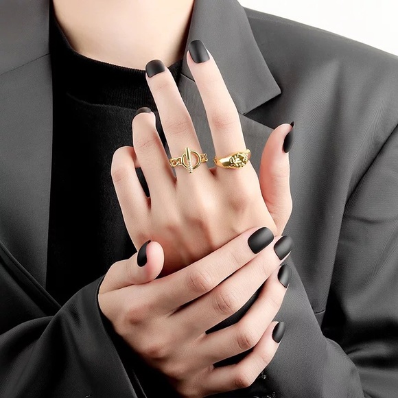 925 Sterling Silver Geometric Chain Adjustable Rings For Women - Picture 7 of 7